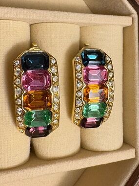 Butler Gold-Tone Multicolor Crystal Hoop Earrings